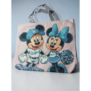 Disney MICKEY AND MINNIE MOUSE LA DODGERS Large TAPESTRY TOTE Shopping Bag NEW